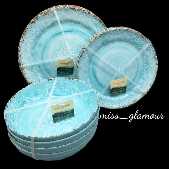 Cynthia Rowley Dining Pc Cynthia Rowley Melamine Blue Scroll